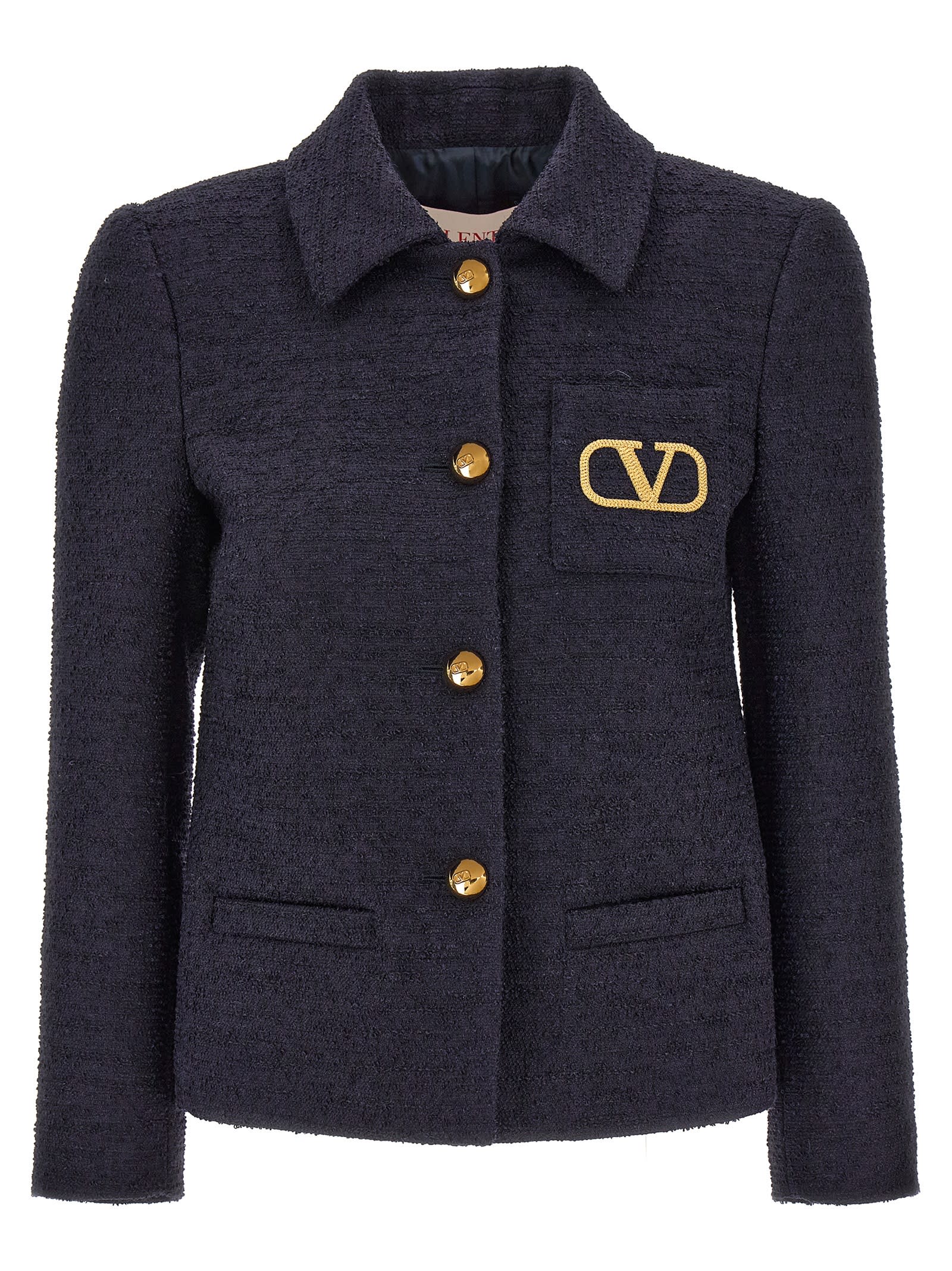 Valentino Tweed Crop Jacket In Blue