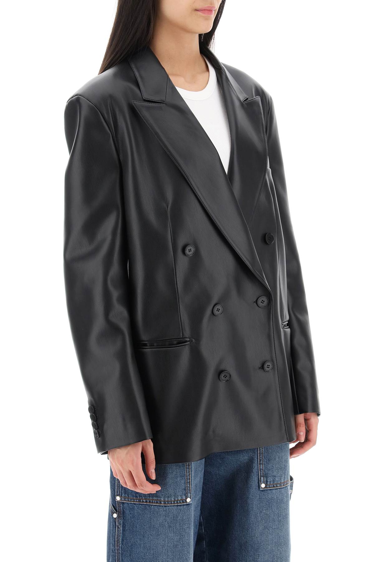 Stella Mccartney Stella Mc Cartney Oversized Double Breasted Jacket In Vegan Leather In Black (black)