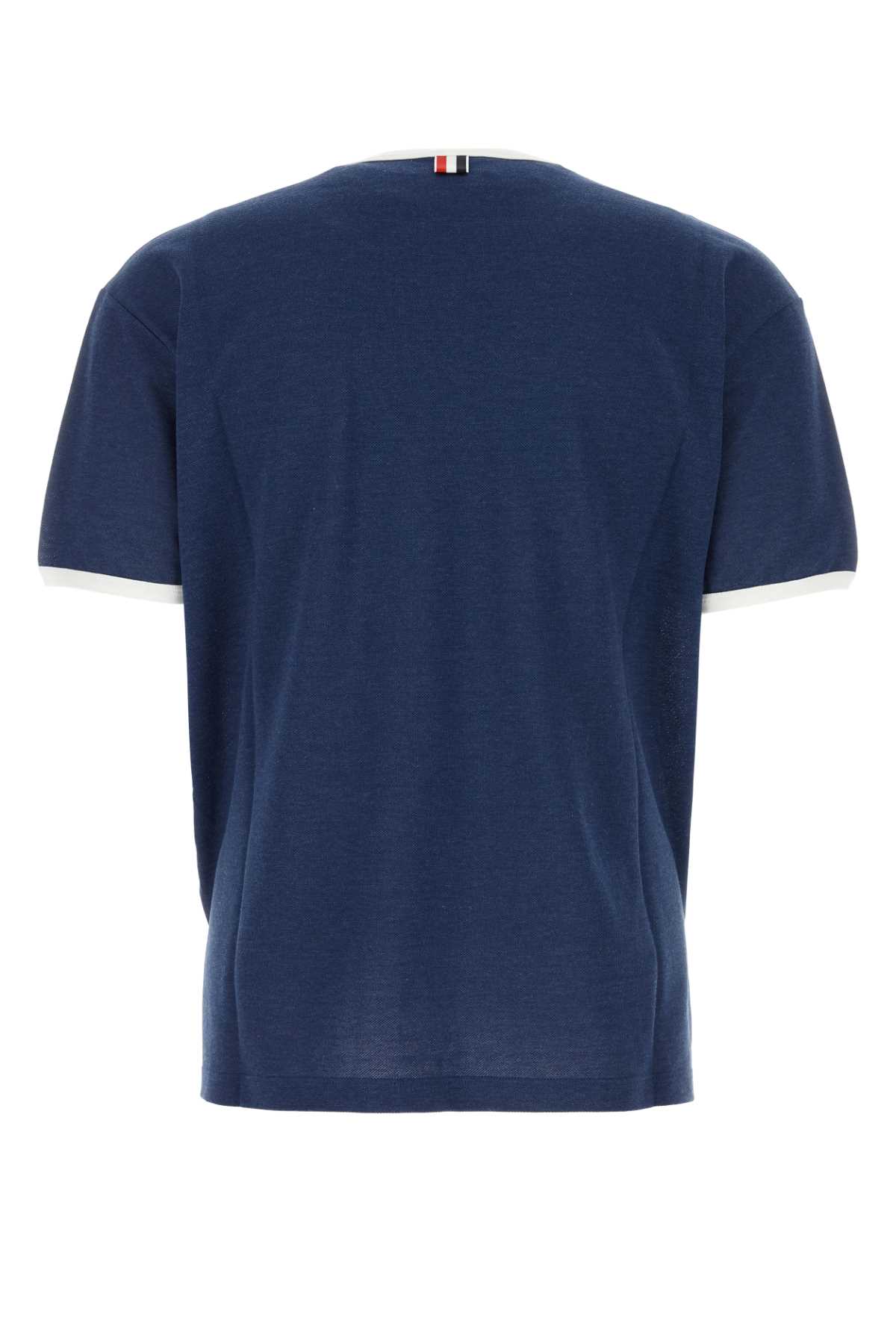Thom Browne Maglietta In Jersey Di Peso Medio Con Tasca In Darkblue