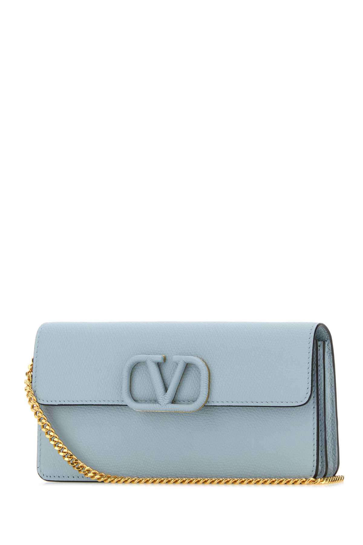 Shop Valentino Light Blue Leather Clutch In Bluporcellana