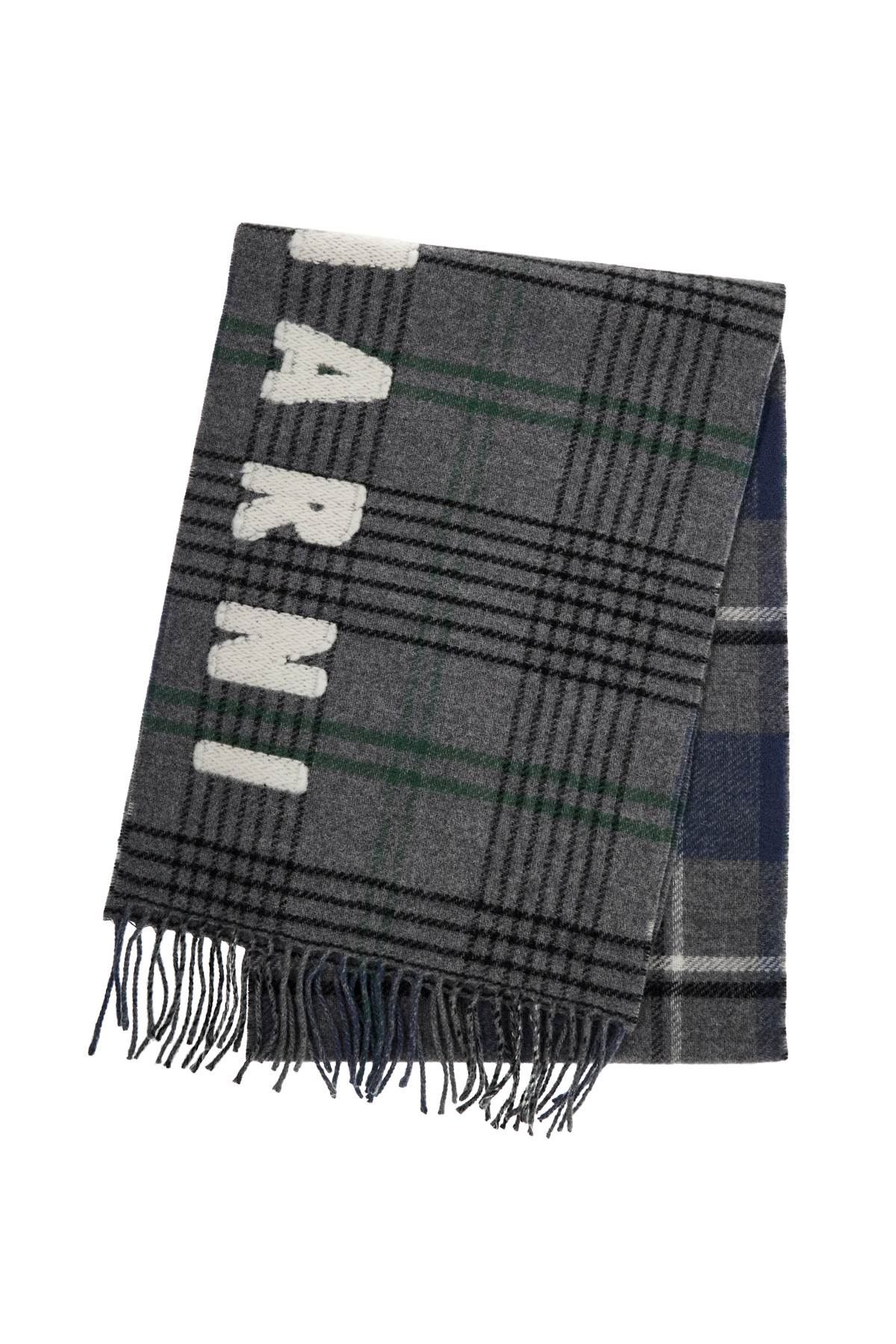 Shop Marni Double Check Wool Scarf In 8 In Sodium (grey)