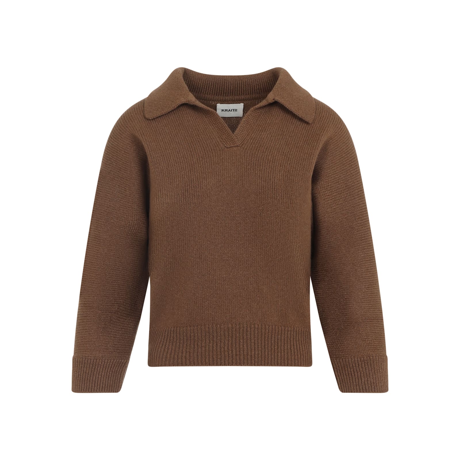 Khaite Cashmere Knit Sweater With Open Collar In Brown