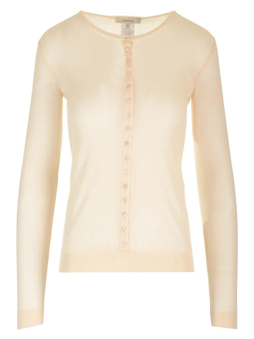 Shop Lemaire Long-sleeved Crewneck Ribbed Top In Light Powder