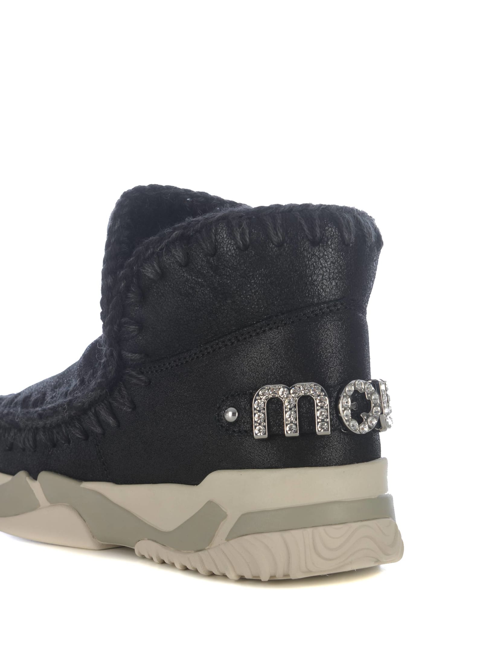 Shop Mou Ankle Boots  Trainer Big Logo Made Of Leather In Nero