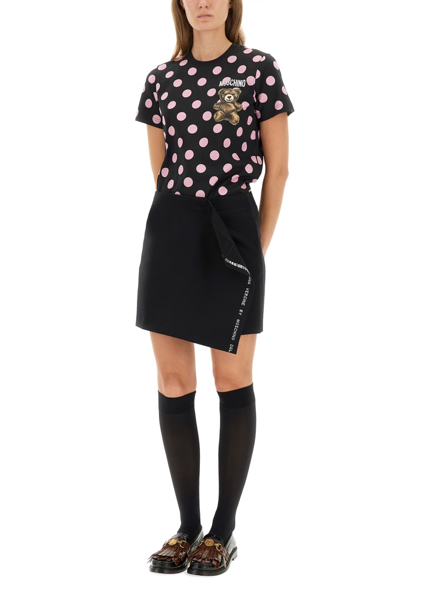 Moschino Graphic Print Polka Dot Crew Neck Top In Black