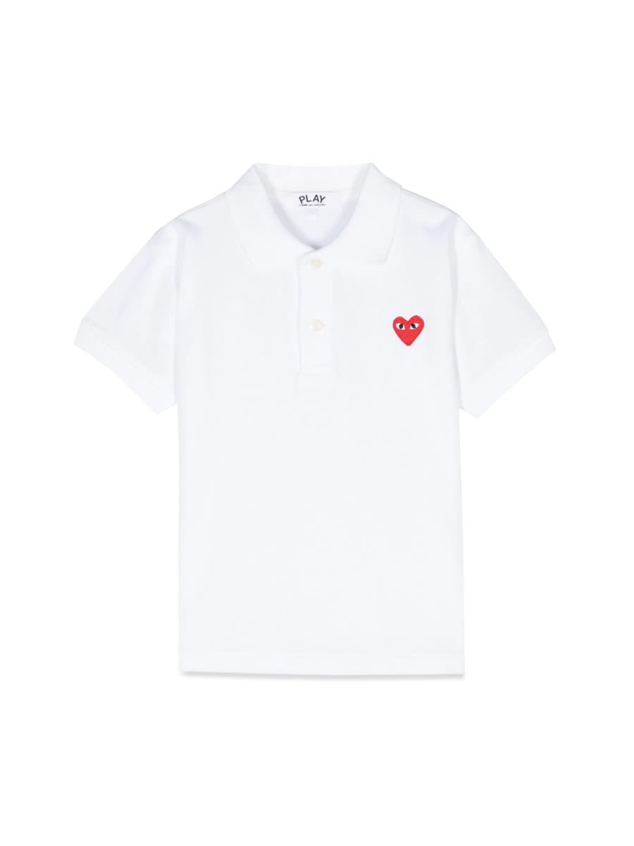 Shop Comme Des Garçons Play Red Heart M/c Polo Shirt In White