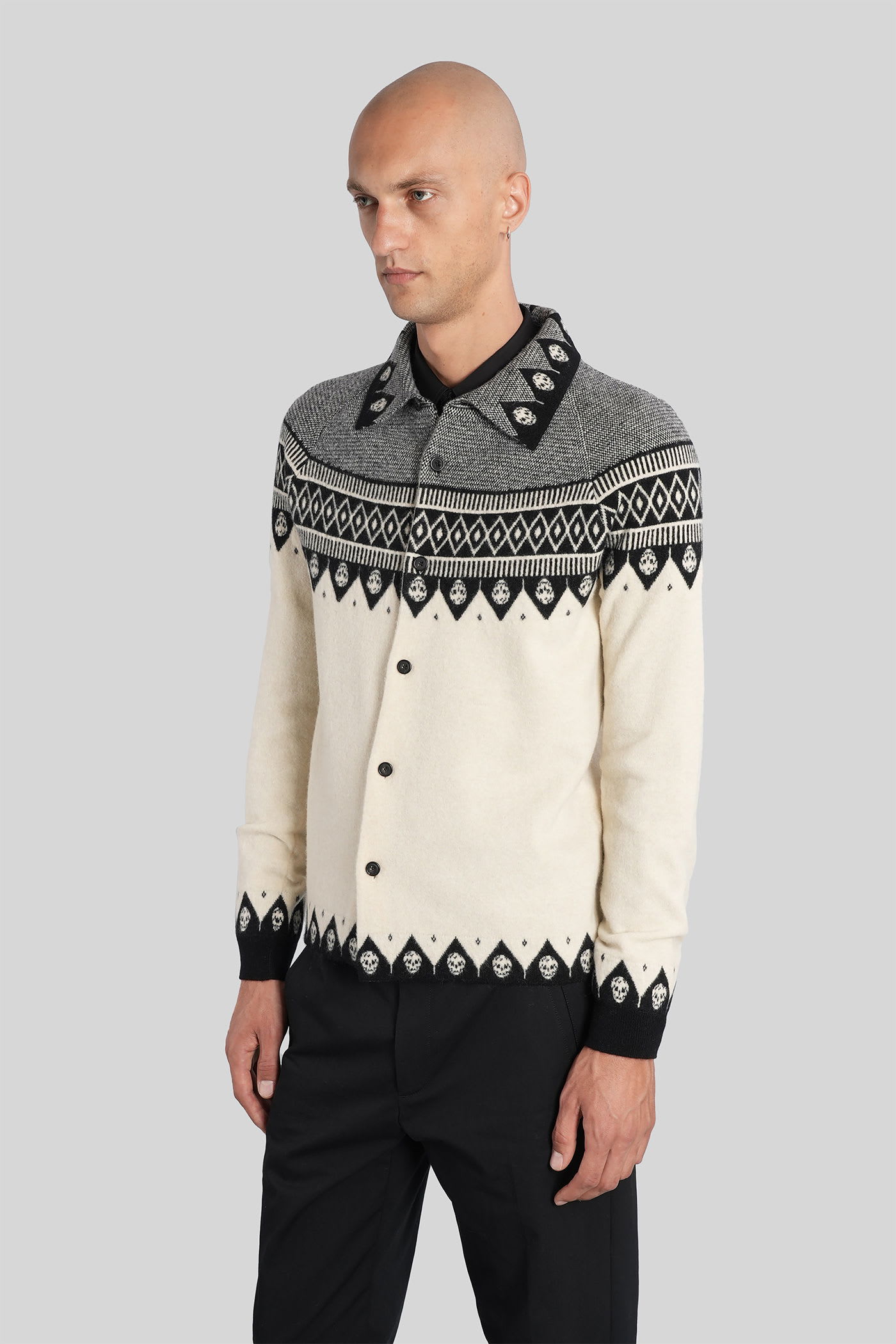 Alexander Mcqueen Skull-motif Wool Cardigan In Neutral