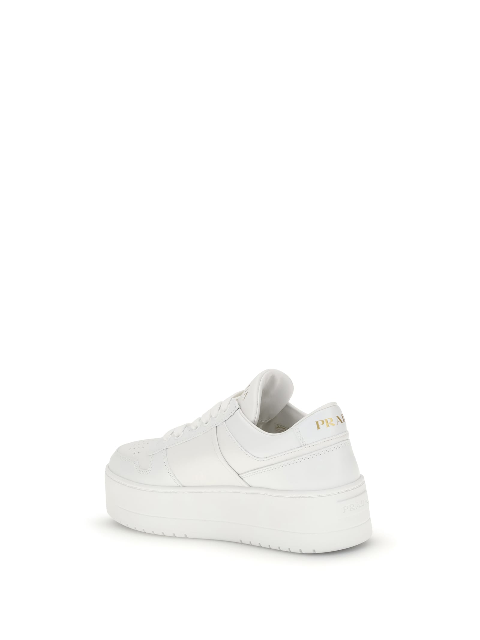 Prada Downtown Bold Leather Platform Sneakers In White