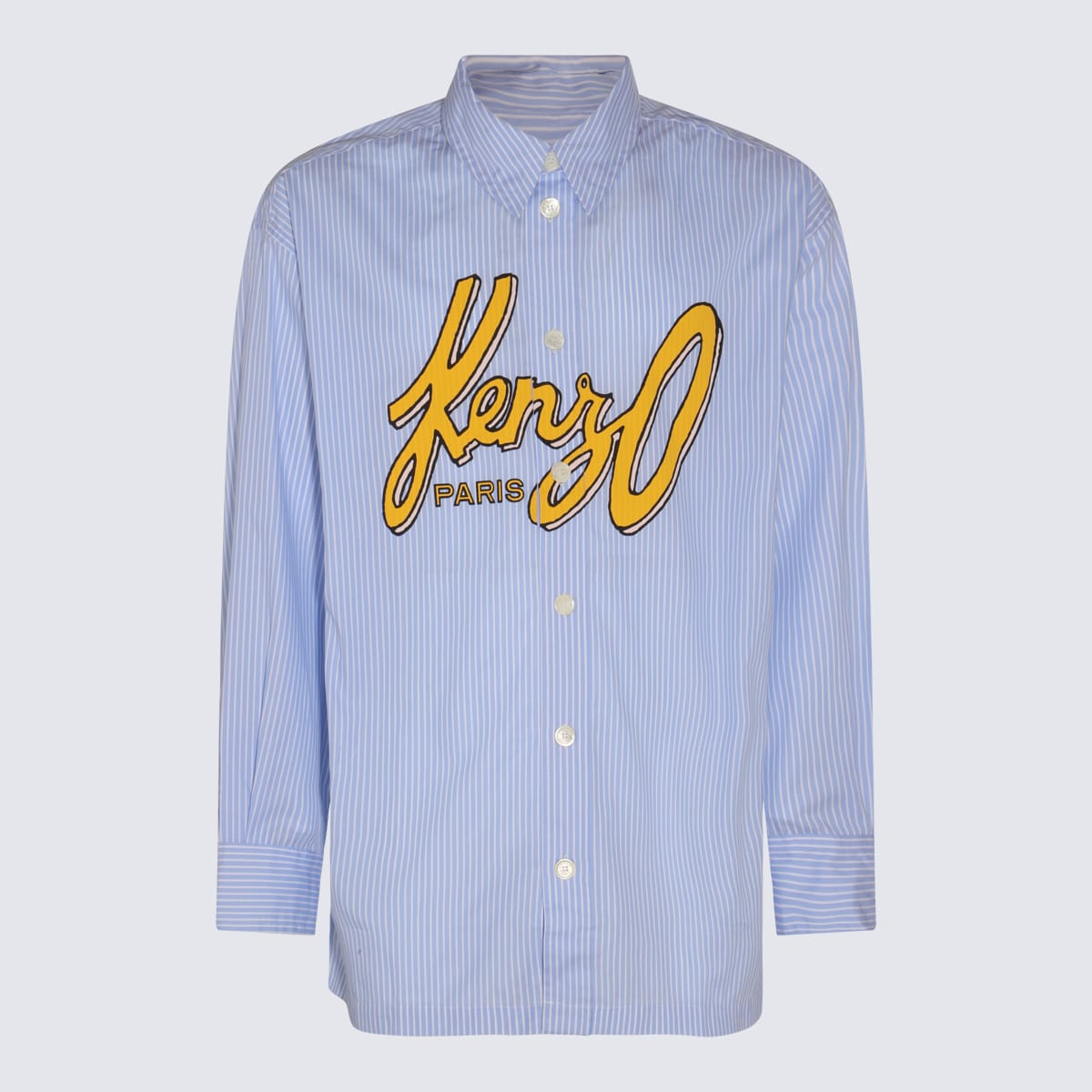 Shop Kenzo Light Blue Multicolour Cotton Shirt