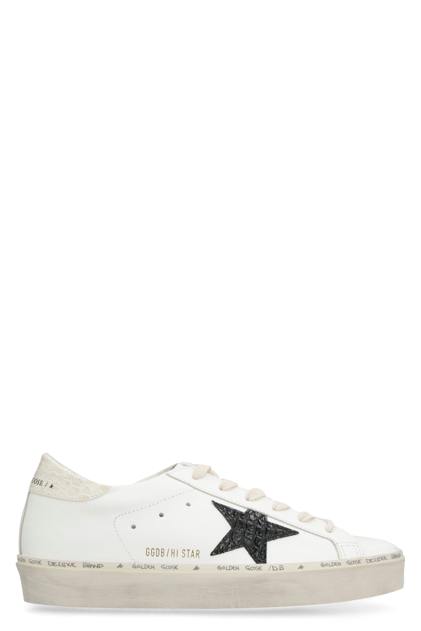Golden Goose Hi Star Leather Upper Cocco Printed Leather Star And Heel In White