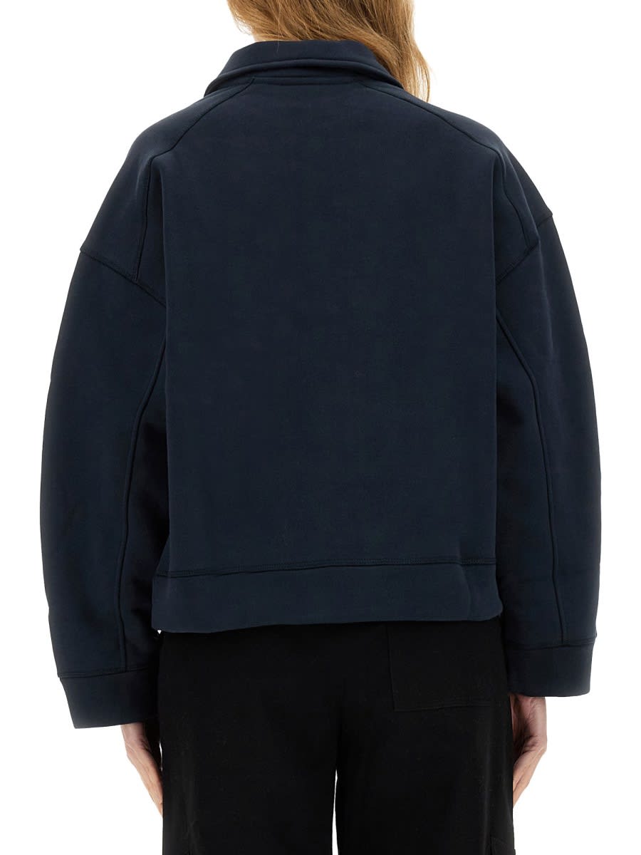 Ganni Heavy Fleece Drop Shoulder Polo Shirt In Blue