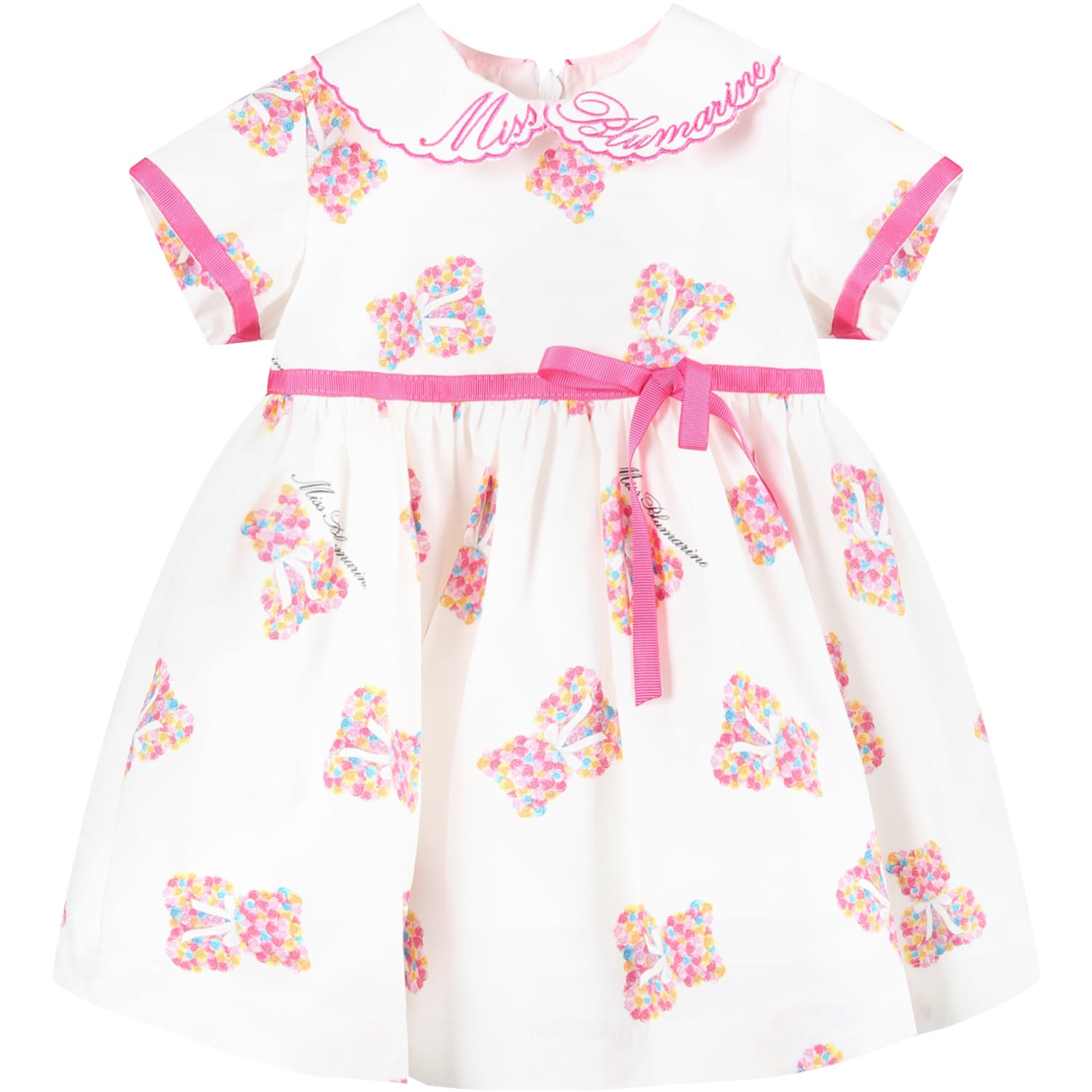 Blumarine White Dress For Babygirl With Bears