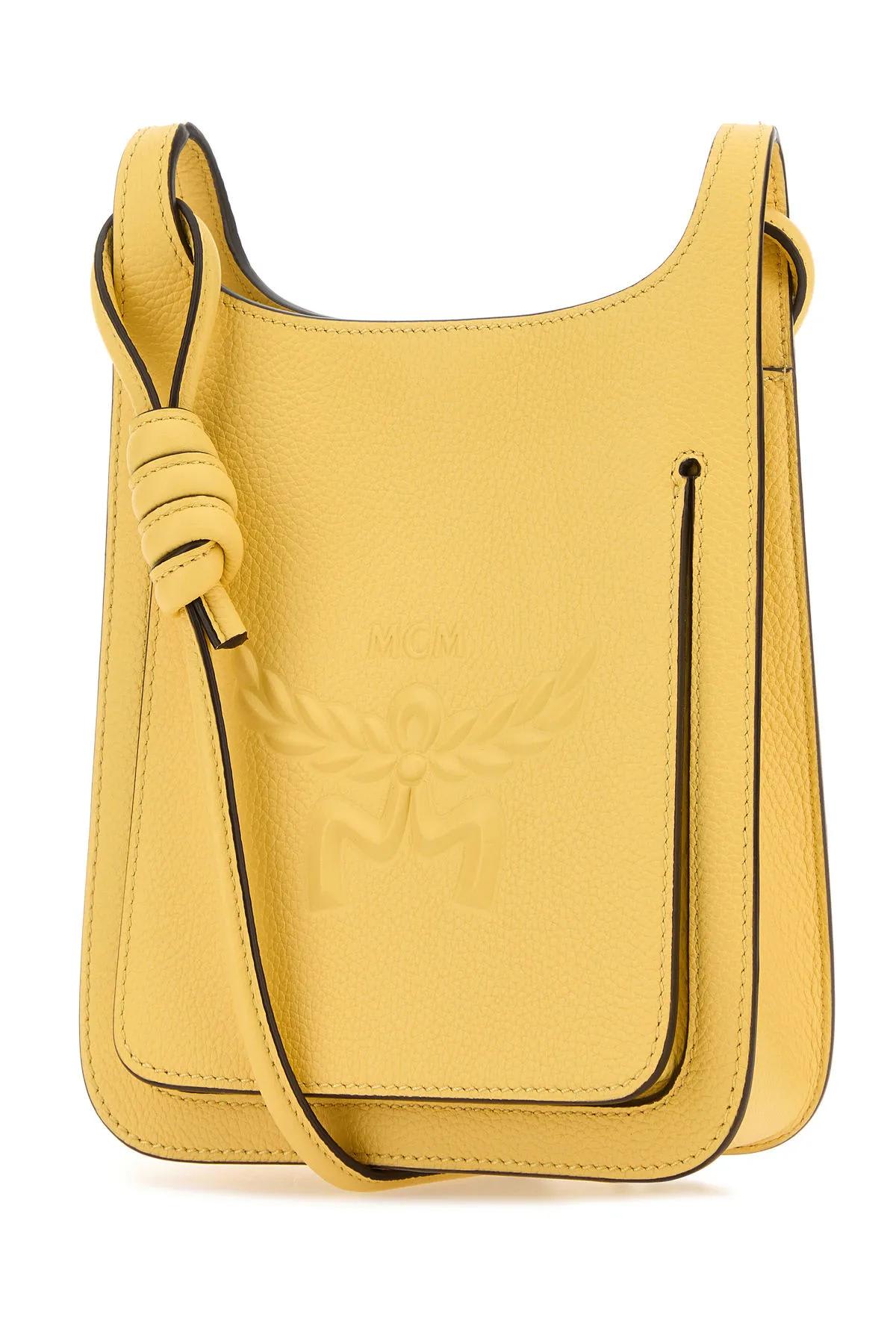 Shop Mcm Yellow Leather Mini Himmel Hobo Crossbody Bag