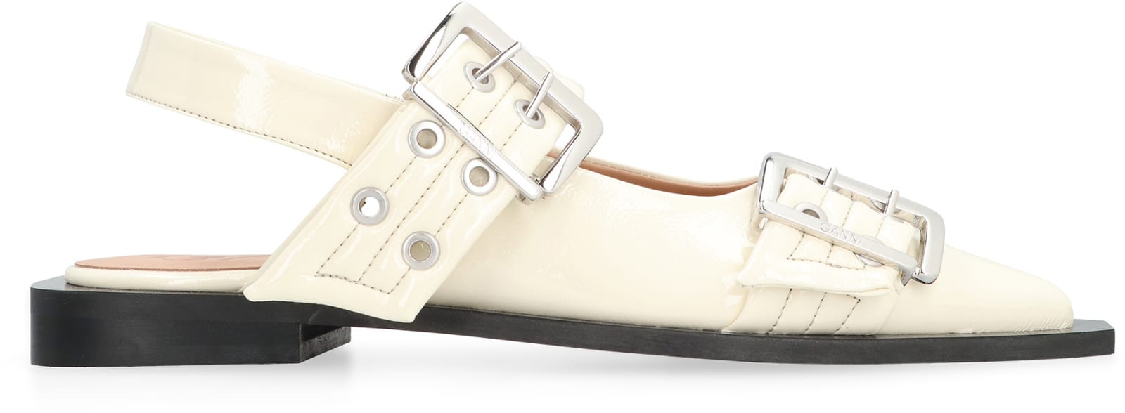 Ganni Feminine Buckle Ballerina Naplack Sandal In Egret In Neutral