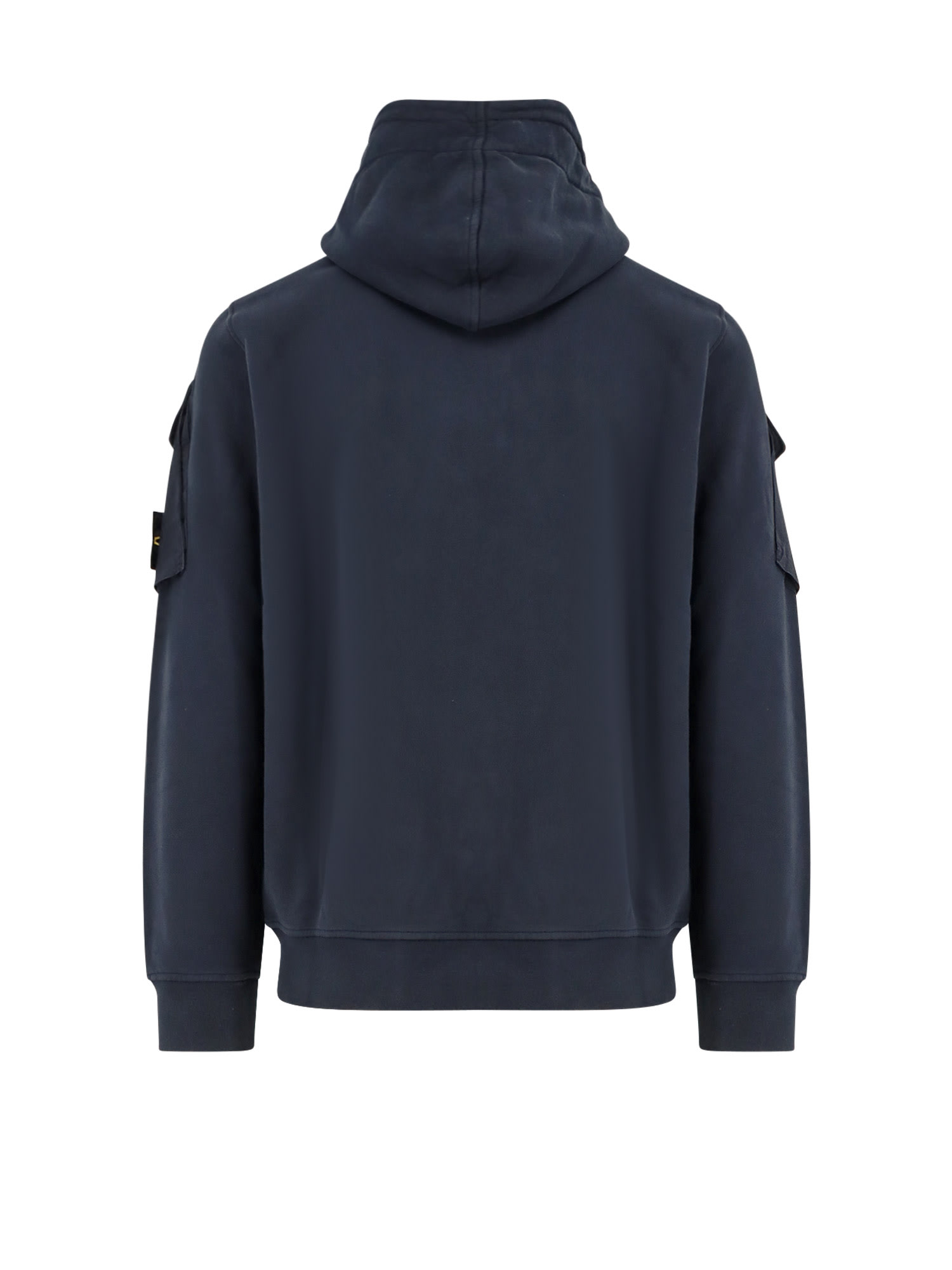 Stone Island Hoodie With Zip And Sleeve Pockets In Blue
