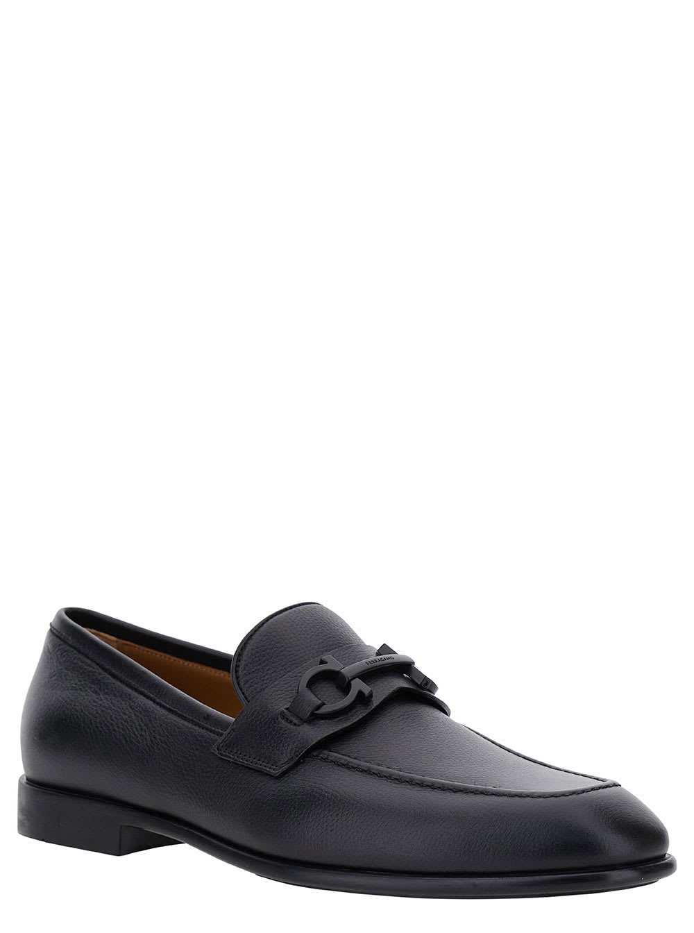 Shop Ferragamo Black Loafers With Gancini Detail In Leather Man