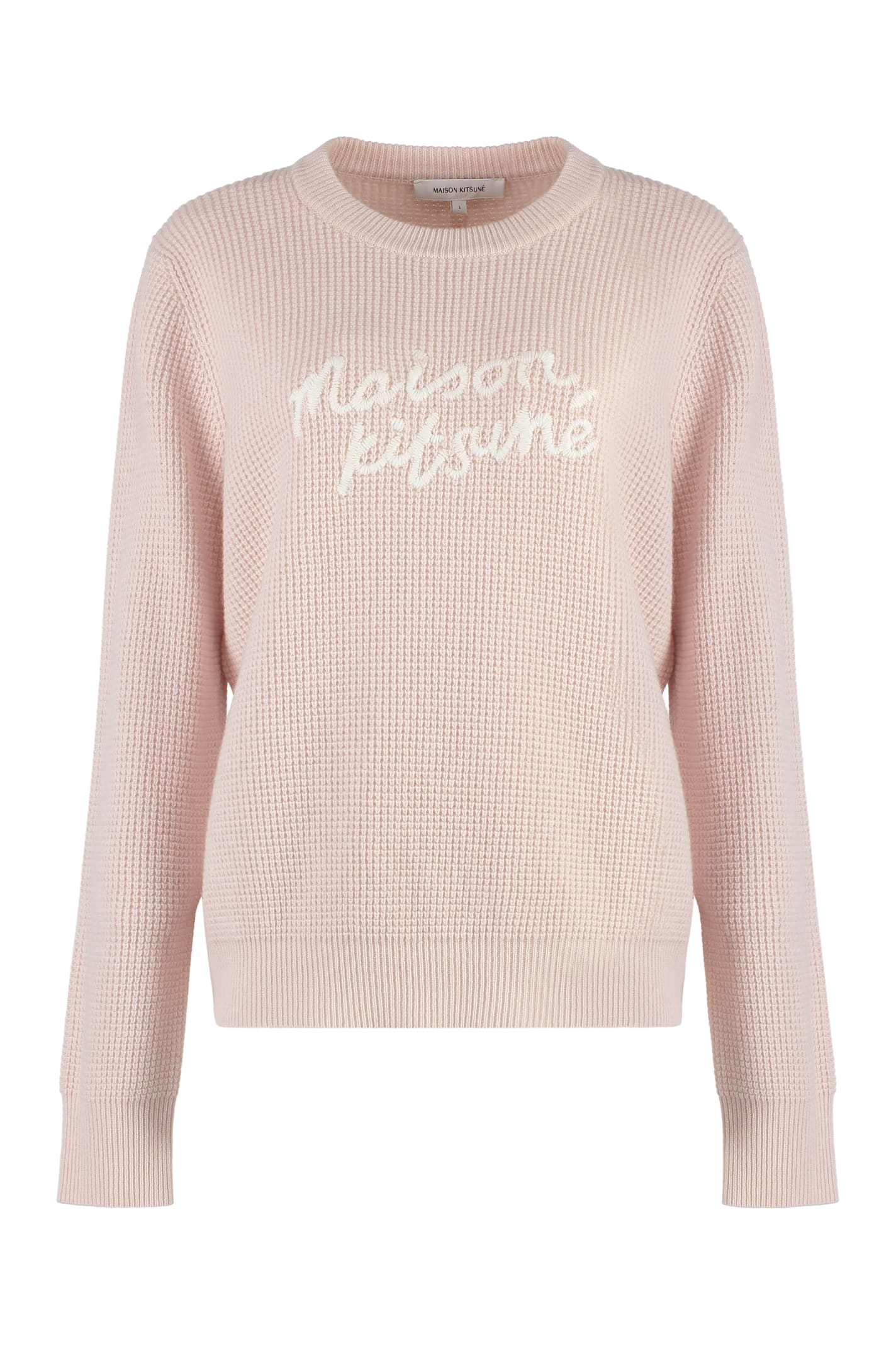 Shop Maison Kitsuné Crew-neck Wool Sweater In Pink