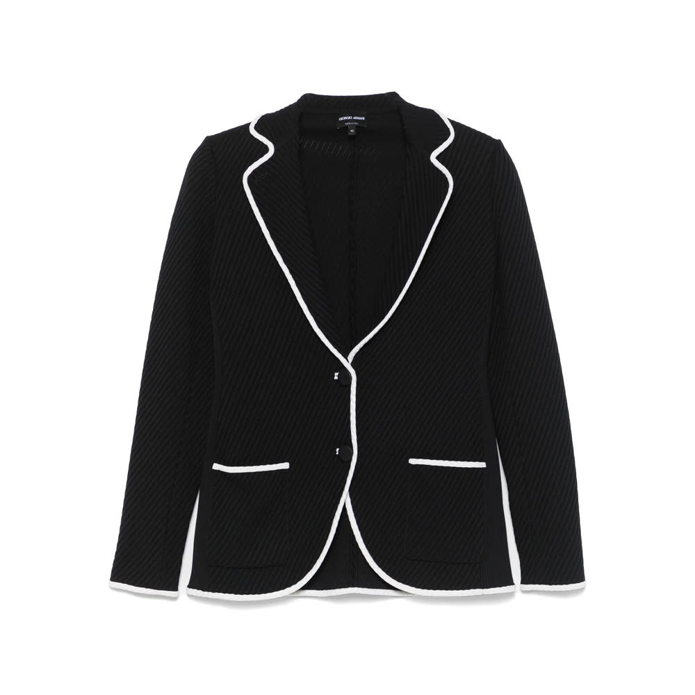 Giorgio Armani Silk Pointelle Knit Single-breasted Jacket In Black
