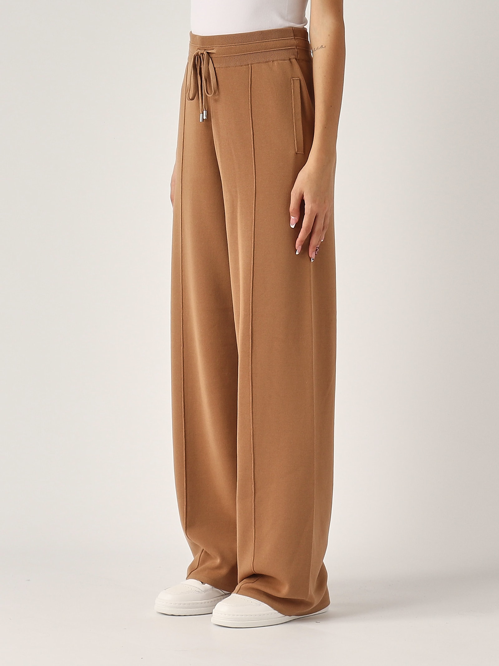 Shop Pinko Gardenia Pantalone Rasato Trousers In Beige Chiaro