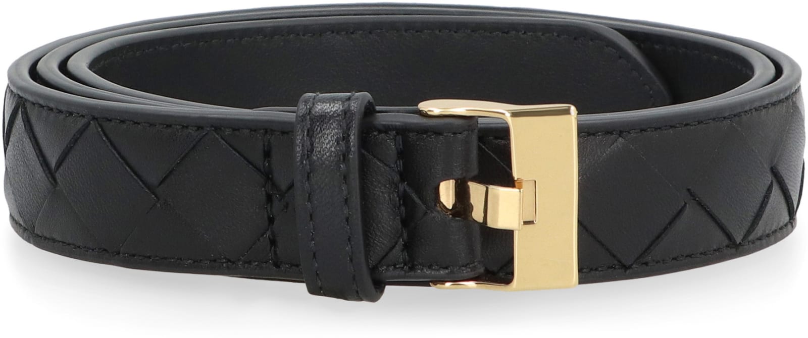 Bottega Veneta Black Belt With All-over Intreccio Motif In Leather Woman In Black