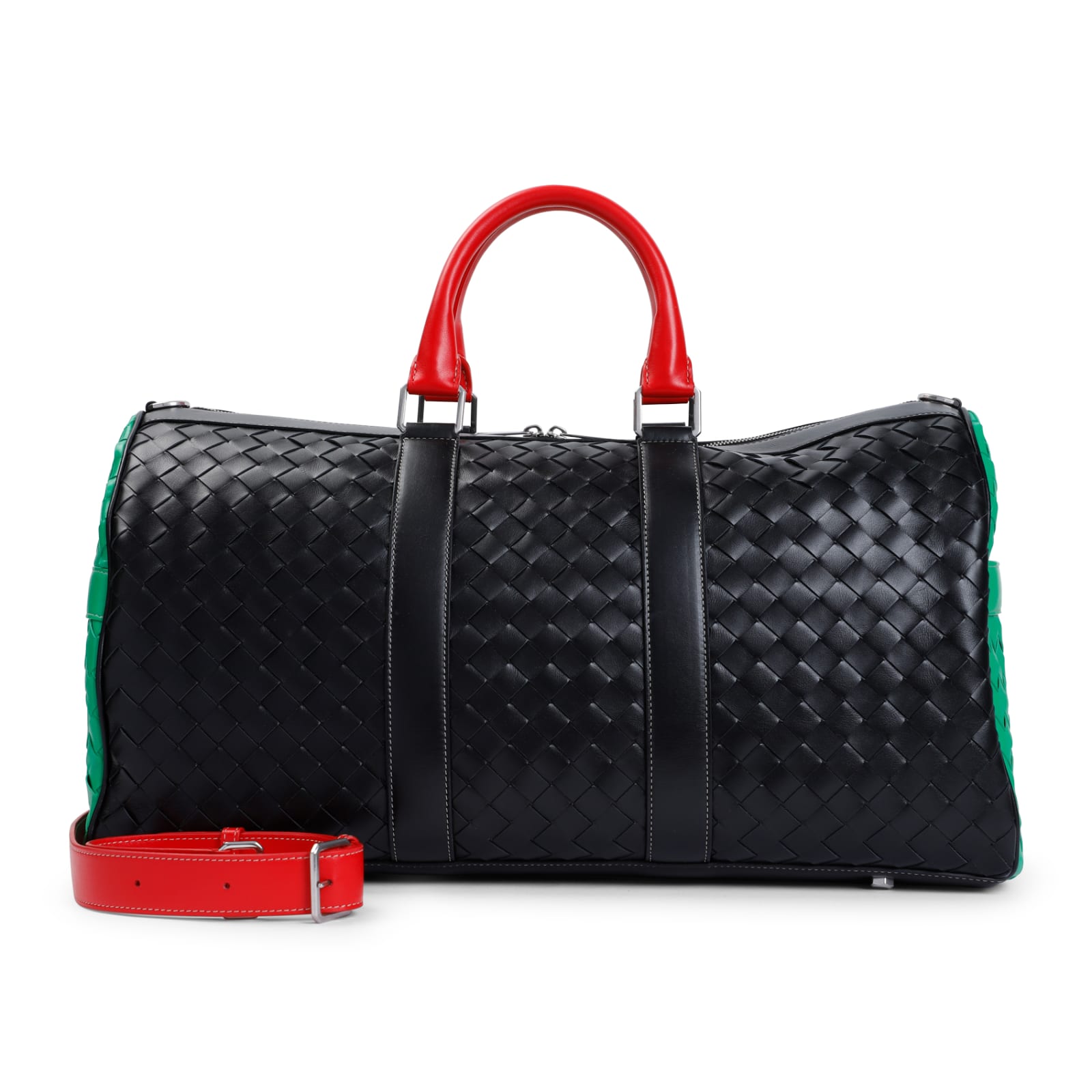 Shop Bottega Veneta Colorblock Duffle In Black Parakeet