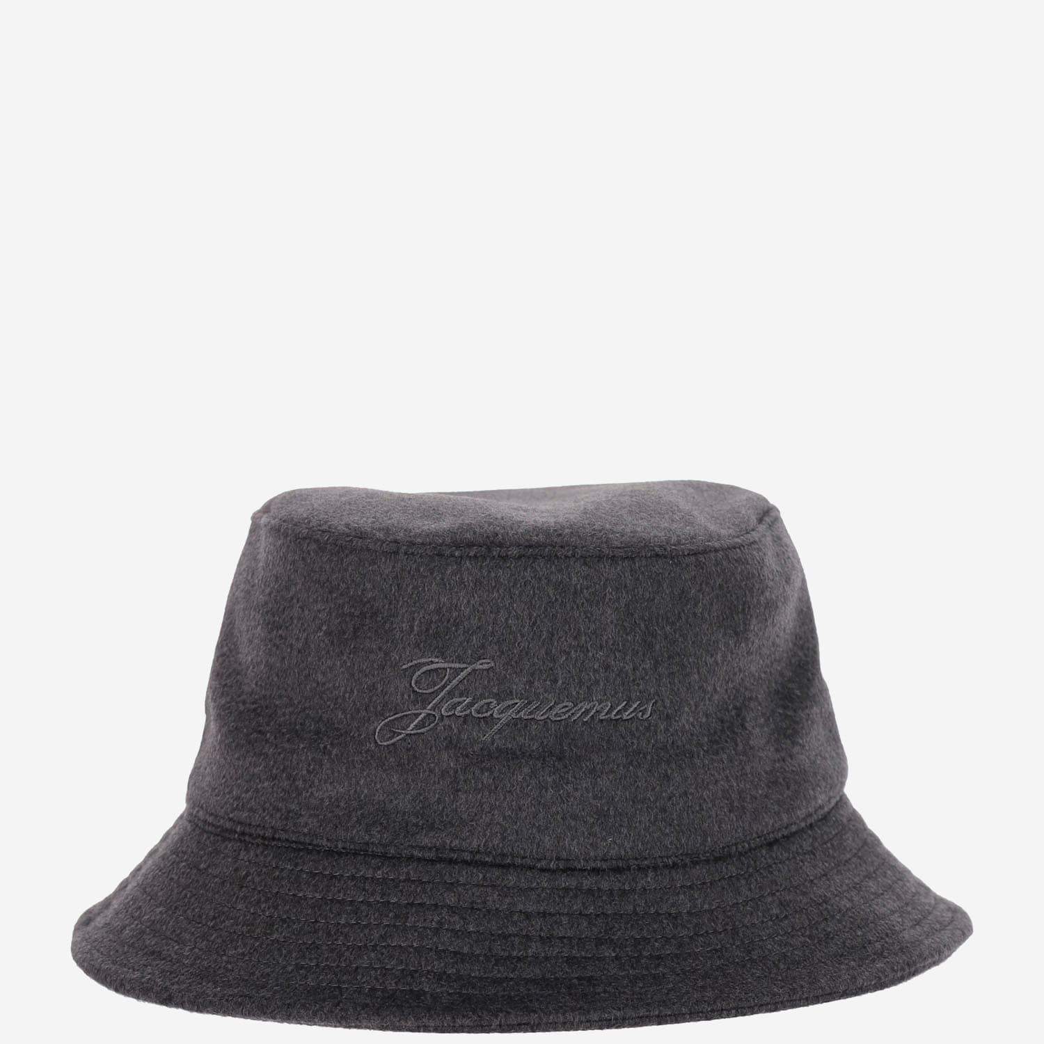 Jacquemus Womens Dark Grey Le Bob Embroidered-logo Wool Bucket Hat In Black