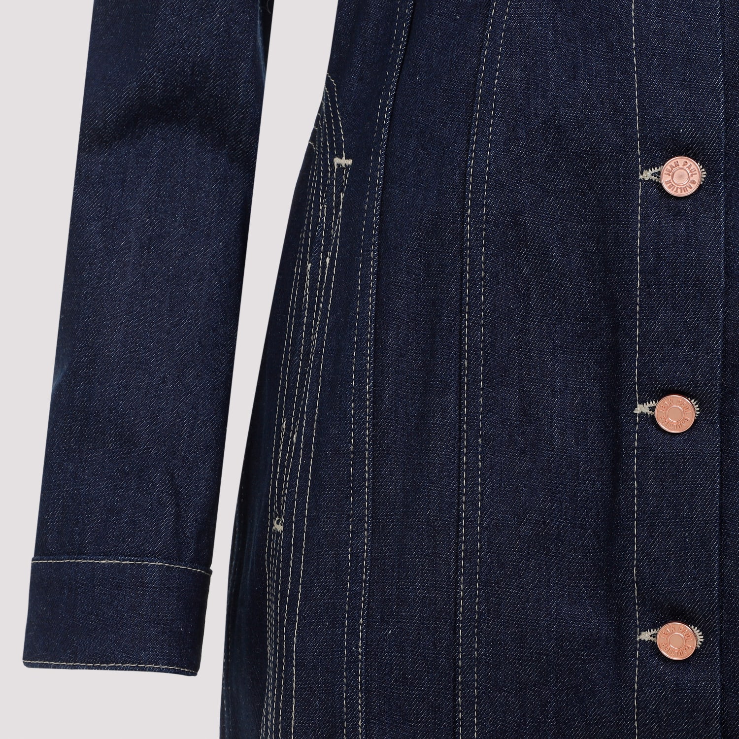 Shop Jean Paul Gaultier Trompe-l` Il Coat In Indigo Tabac