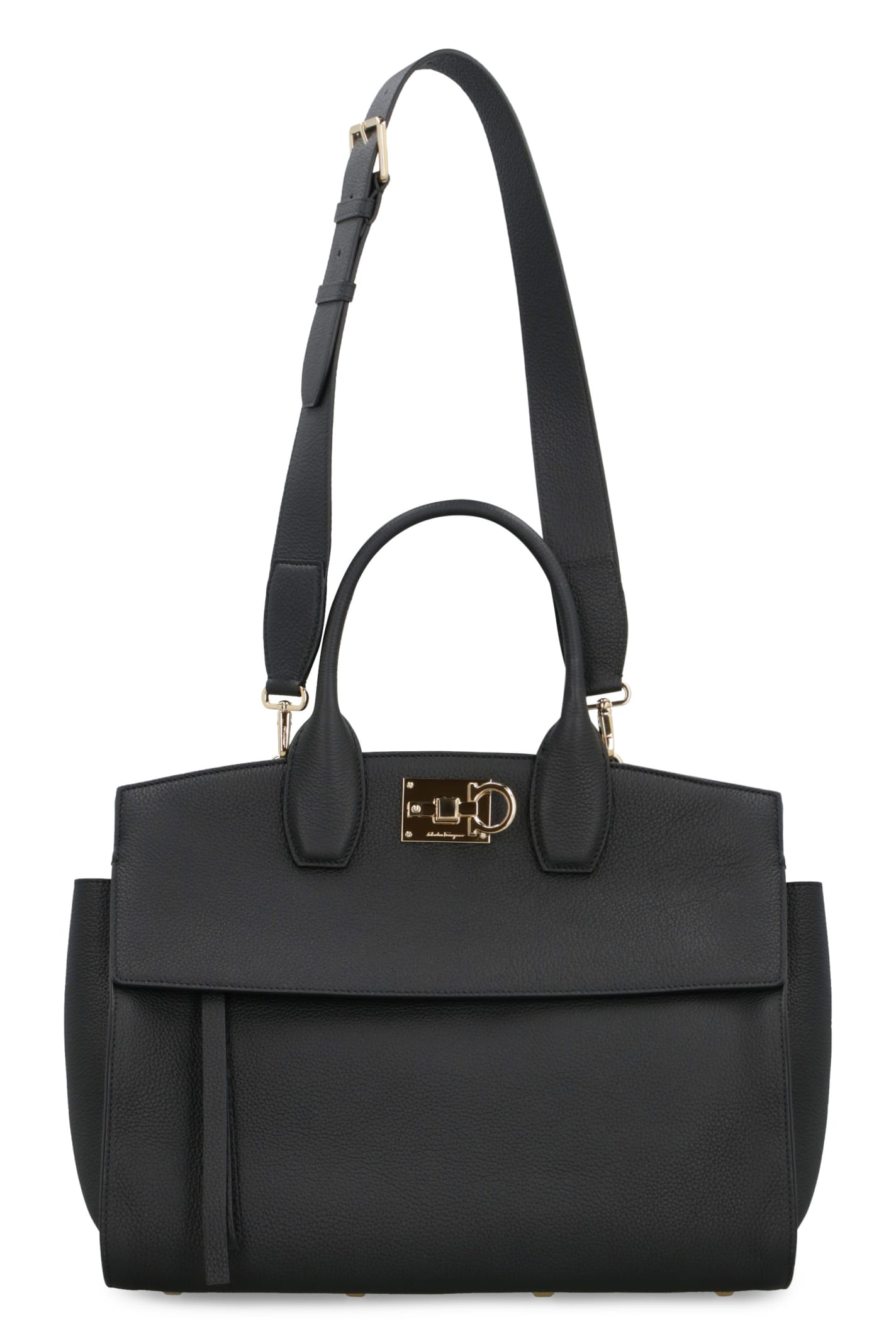 Shop Ferragamo Studio Soft Leather Handbag In Black