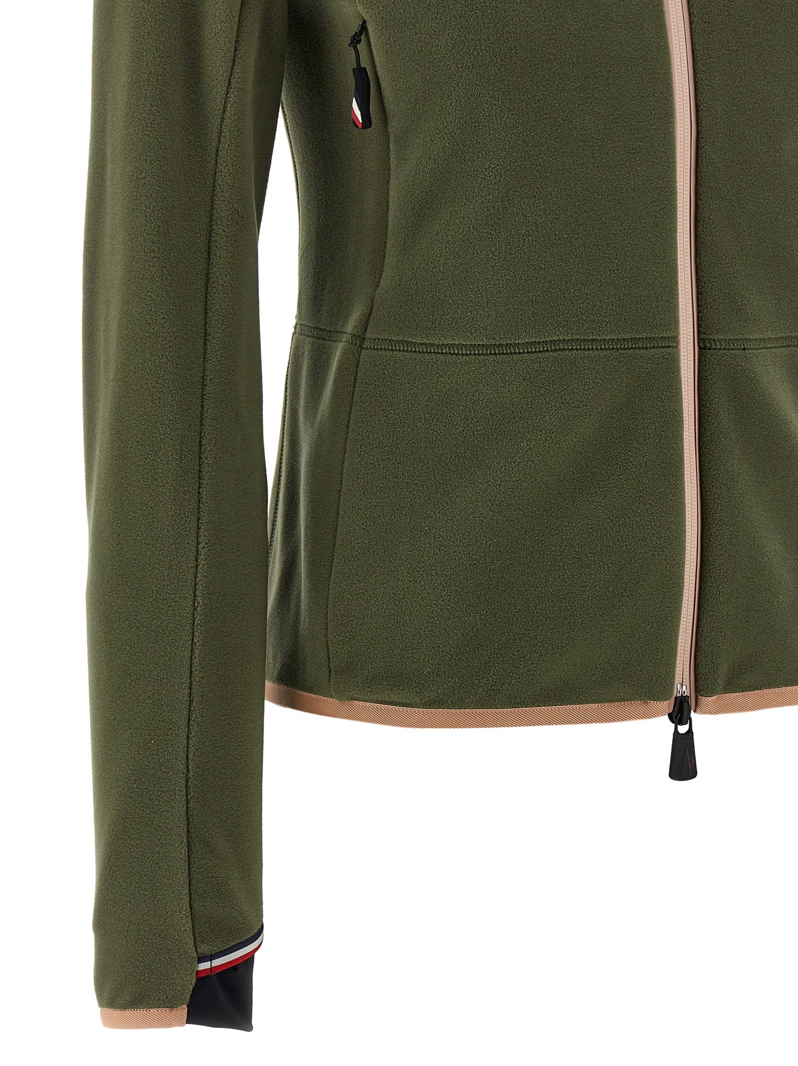 Moncler High Collar Long Sleeve Cardigan Sweater In Green