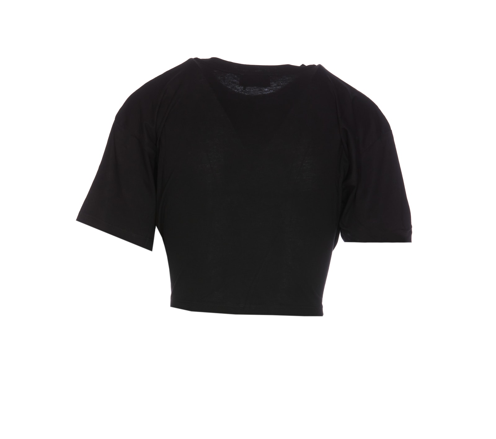 Shop Elisabetta Franchi Cropped T-shirt With Knot And Print  In Black