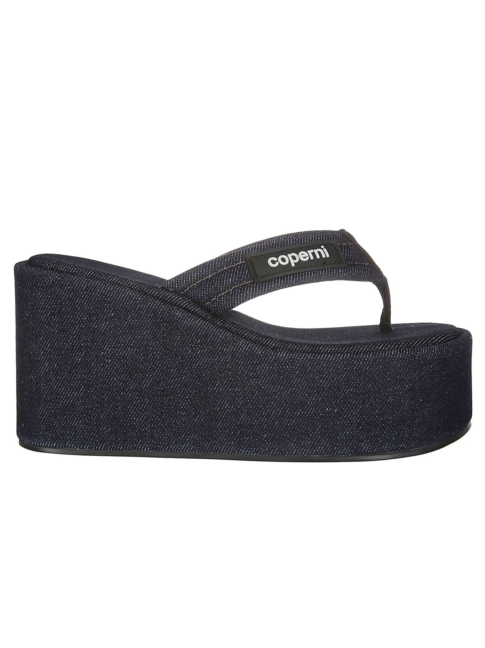 Shop Coperni Denim Branded Wedge Sandal In 216d