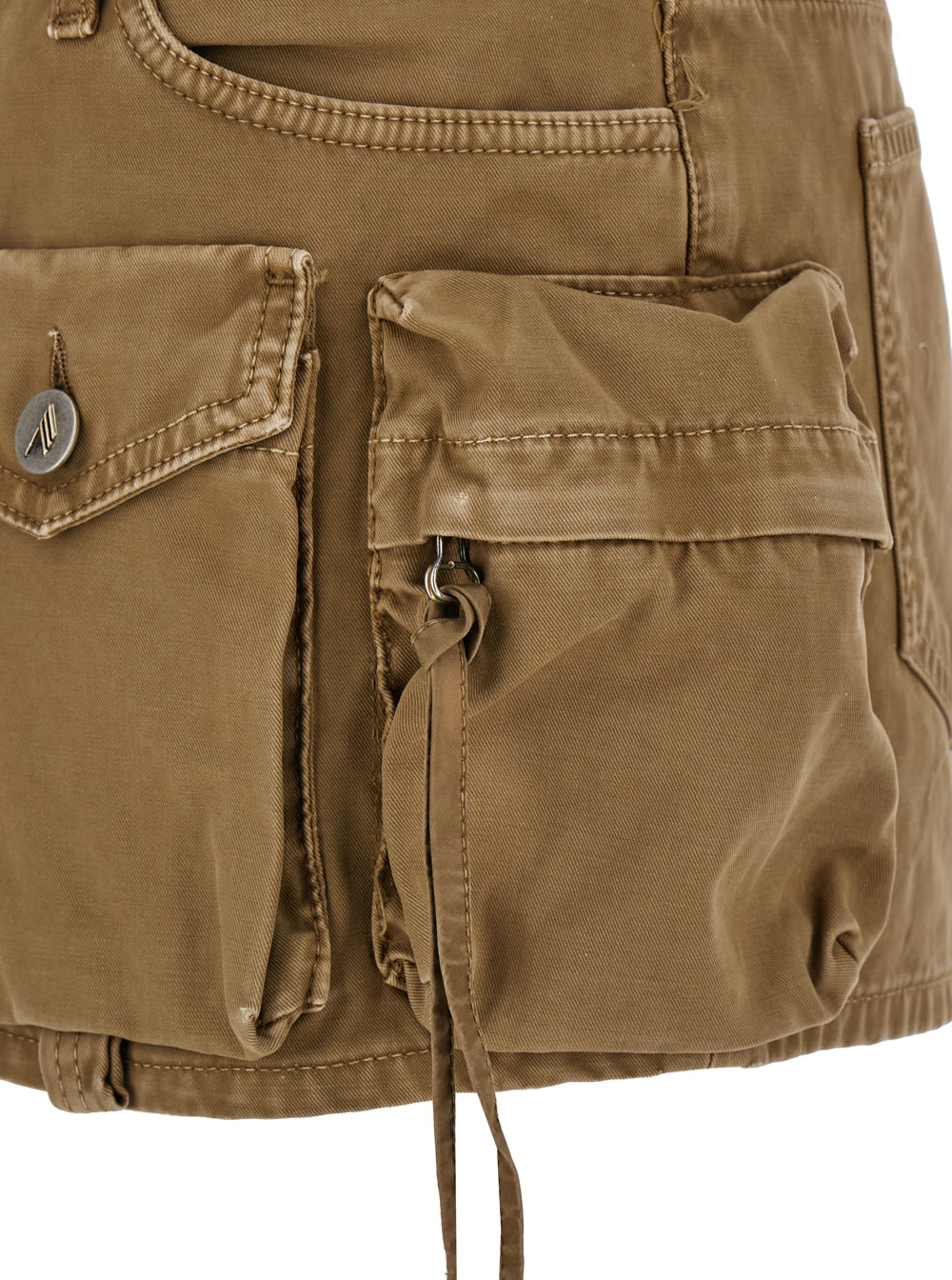 Shop Attico Fay Beige Mini-skirt With Oversized Cargo Pockets In Denim Woman