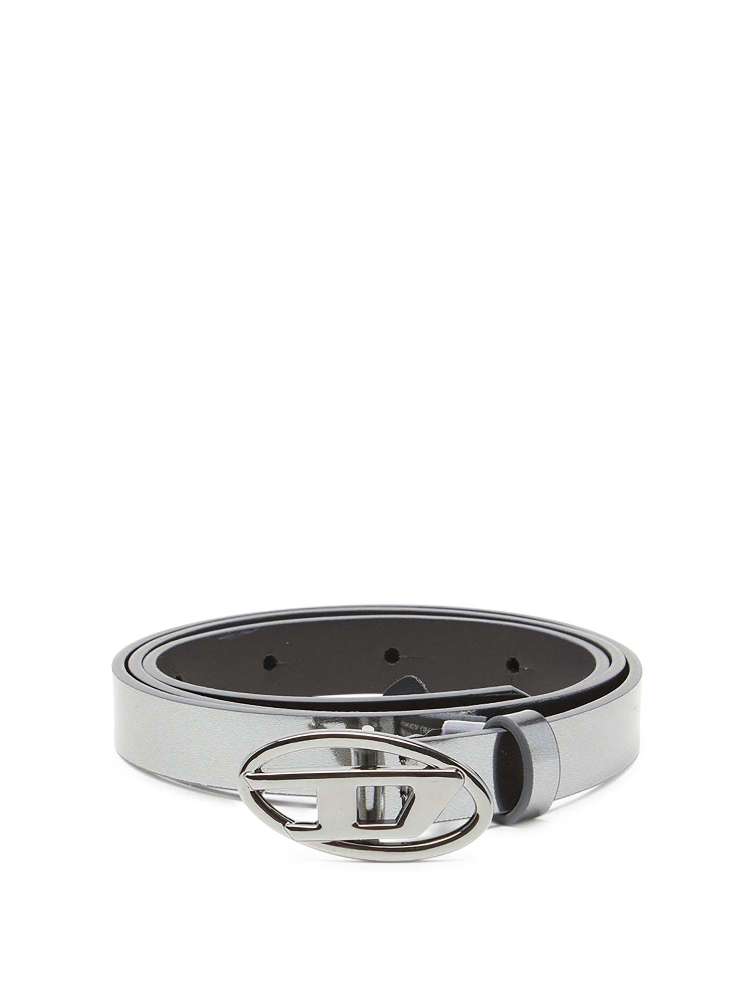 Diesel Metallic Finish Leather Belt With Oval-d Buckle In Neutral