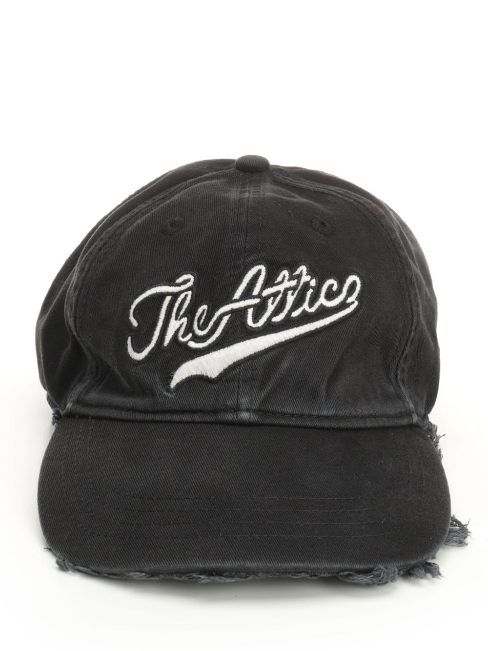 Attico Baseball Cap With Embroidery Logo And Frayed Hem In Black