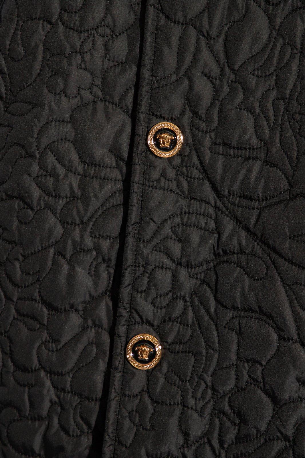 Shop Versace Barocco-quilted Button-up Bomber Jacket In Black