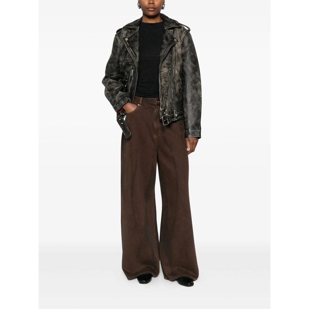 Gestuz Belted Leather Jacket In Black