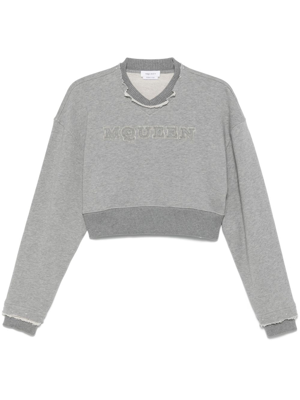 Alexander Mcqueen Alexander Mc Queen Logo Cotton Cropped Sweatshirt In Gray