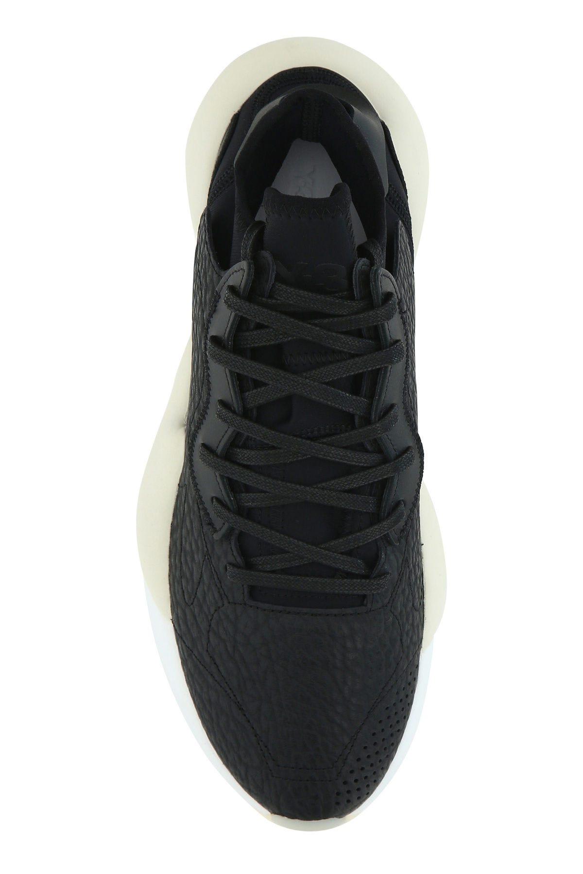 Shop Y-3 Black Leather And Fabric  Kaiwa Sneakers