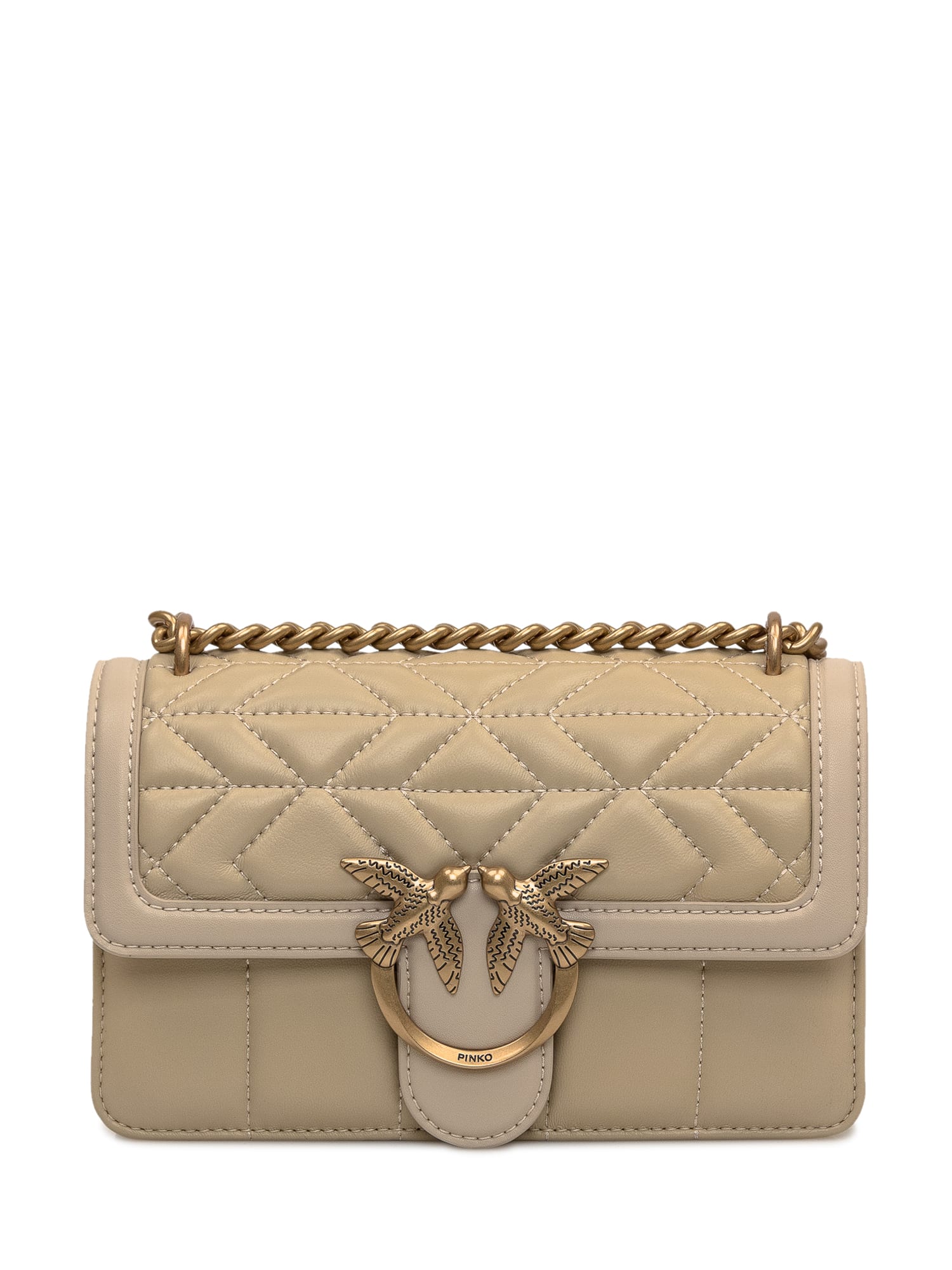 Shop Pinko Love One Mini Bag In Beige Grigio