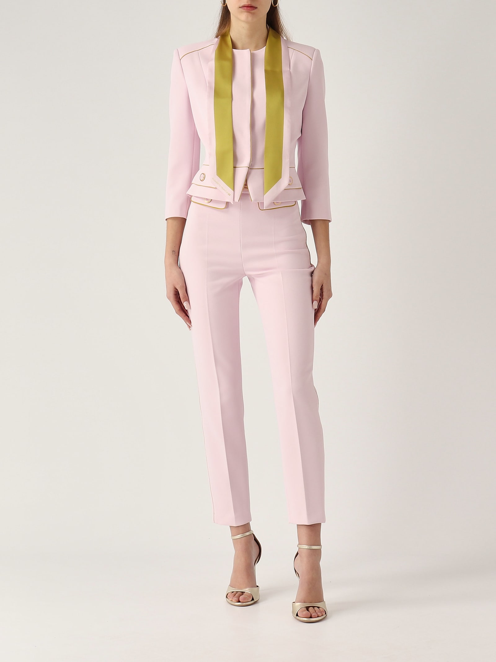 Elisabetta Franchi Pantalone In Crepe Trousers In Quartz Curry