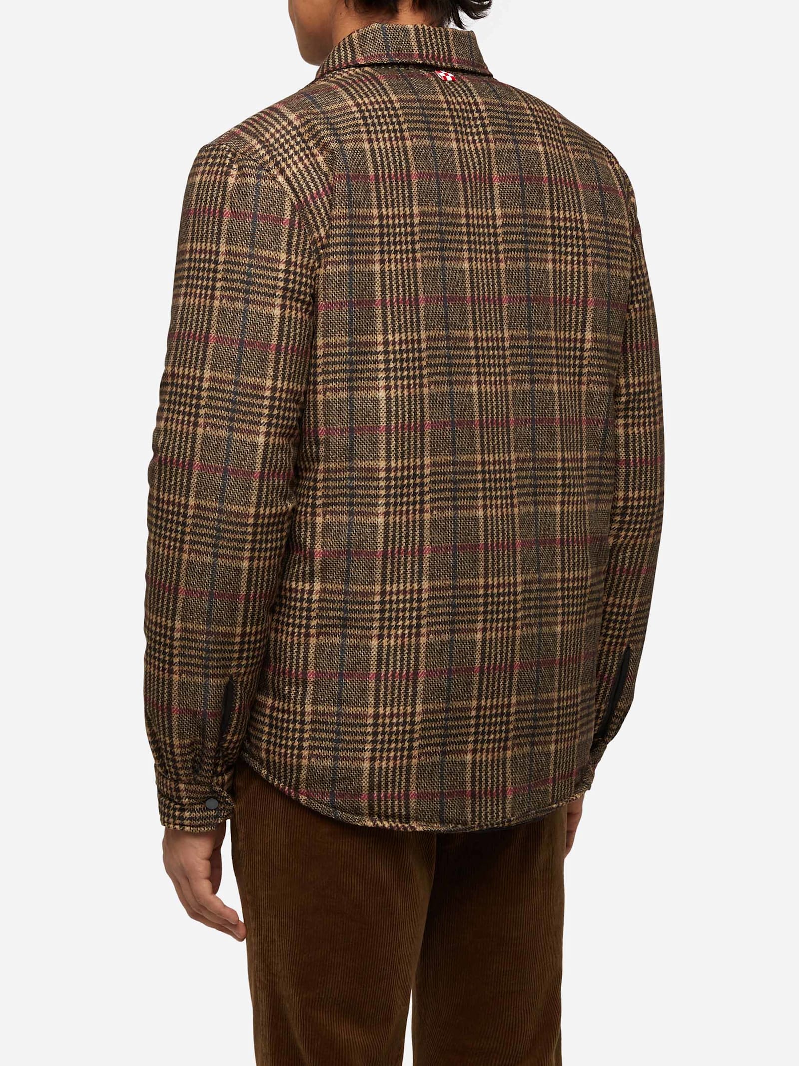 Mc2 Saint Barth Technic Fabric Overshirt Chalet With Prince Of Wales Print In Brown