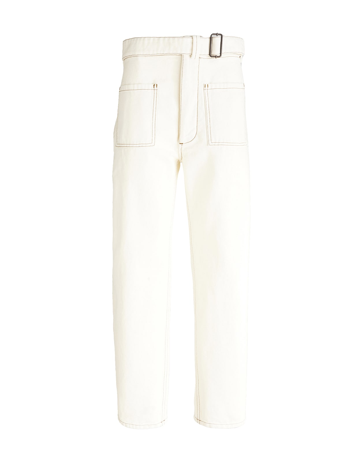 Etro Woman Pants In White Cotton With Belt