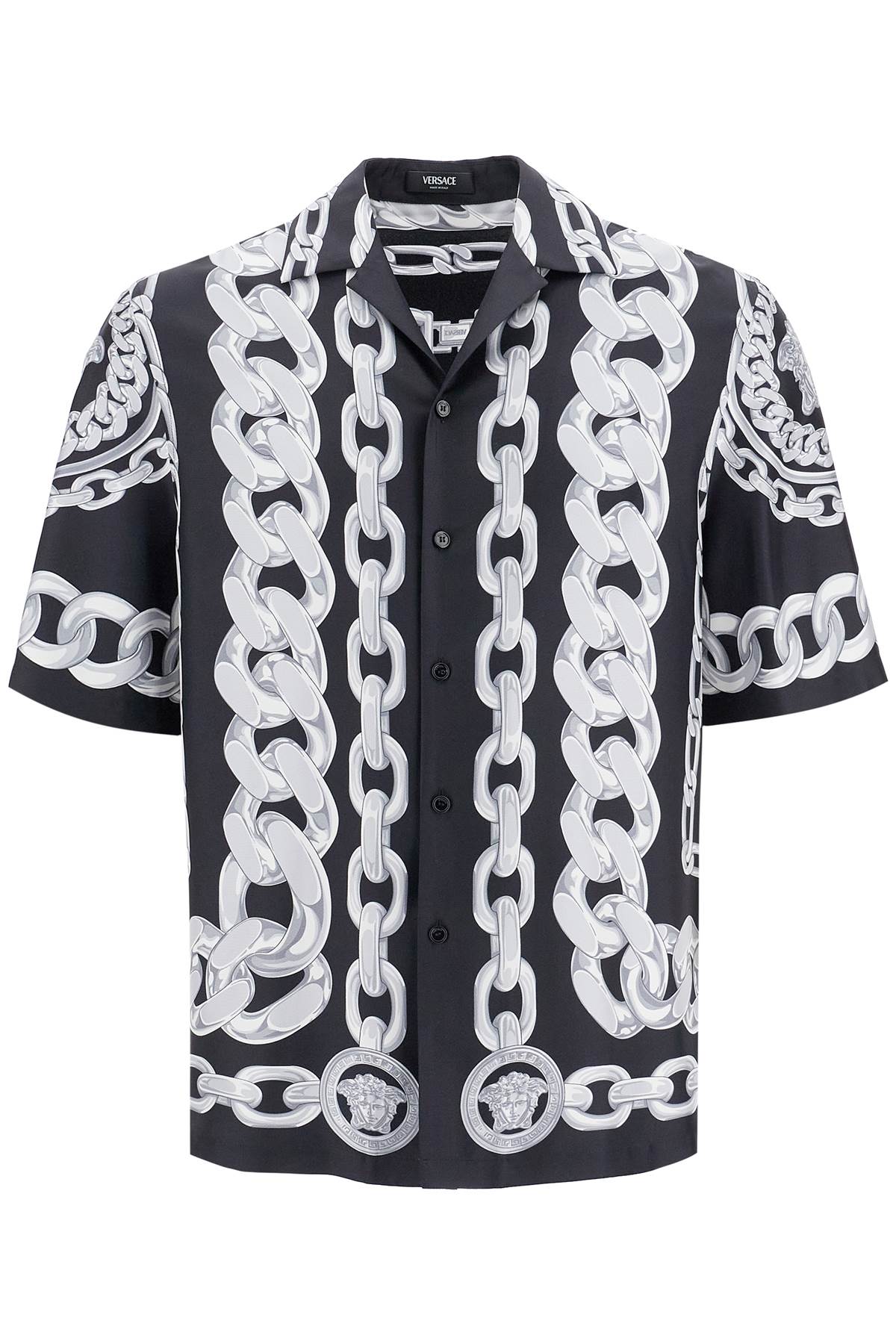 printed Silk Medusa Chains Bowling Shirt