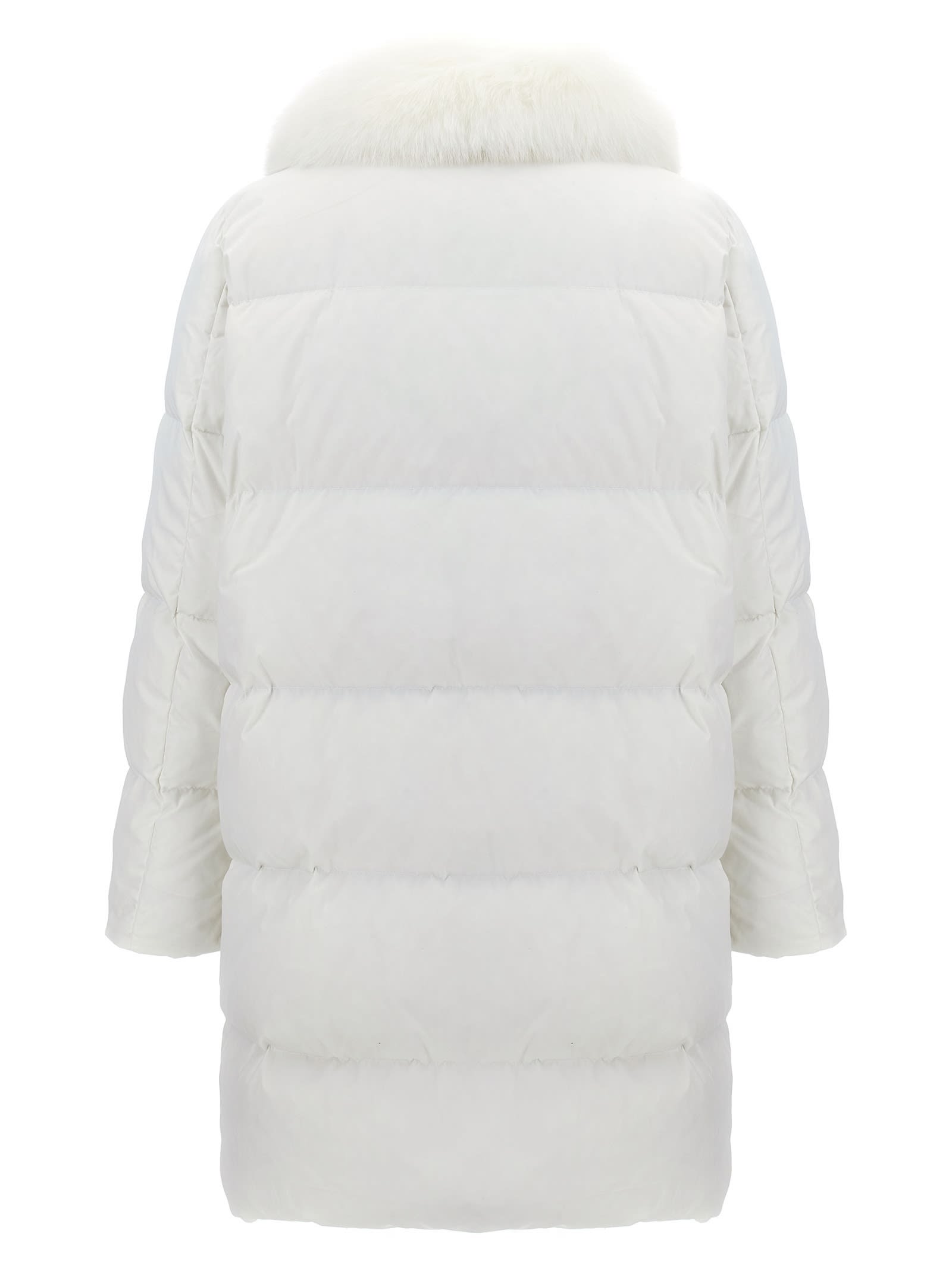 Shop Yves Salomon Doudoune Long Down Jacket In White