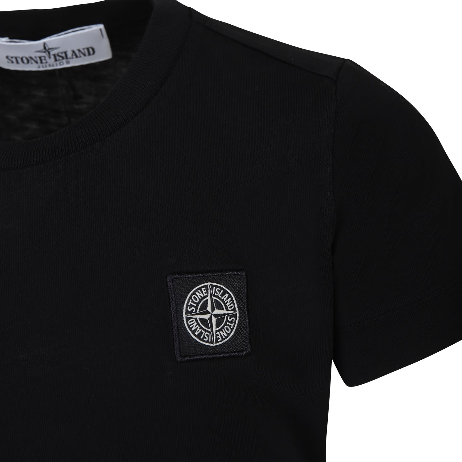 Shop Stone Island Junior Black T-shirt For Boy With Logo