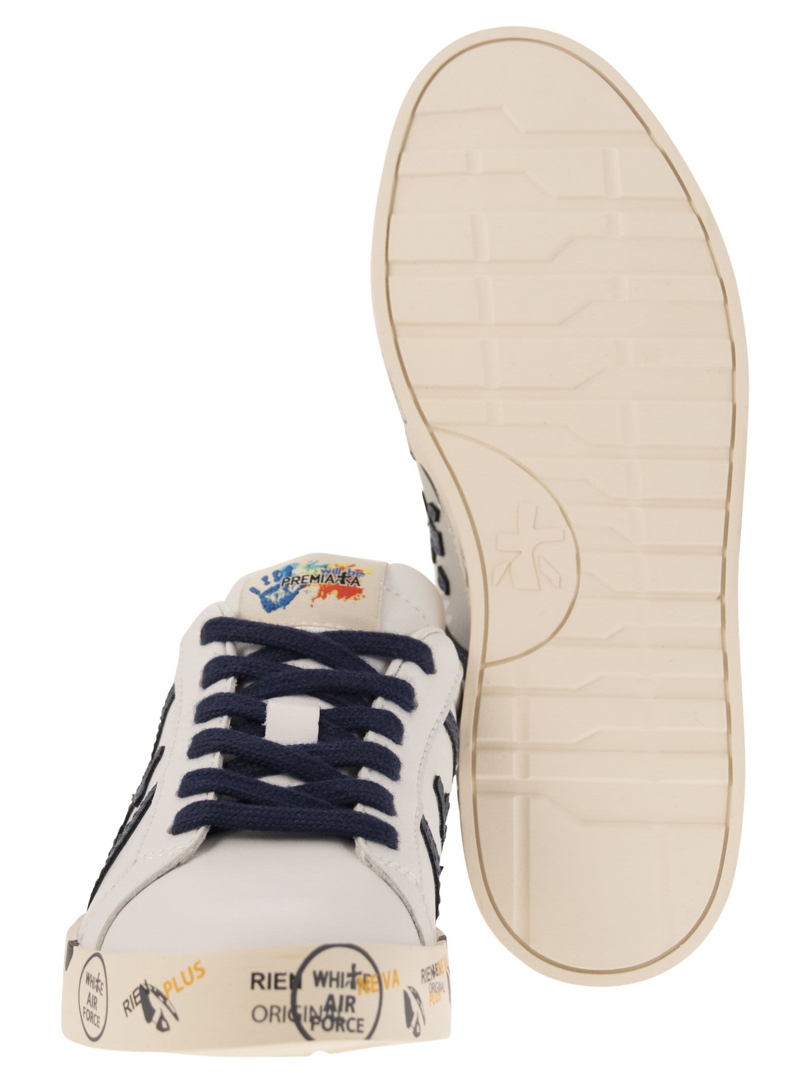 Shop Premiata Andy - Leather Sneakers In White/blue