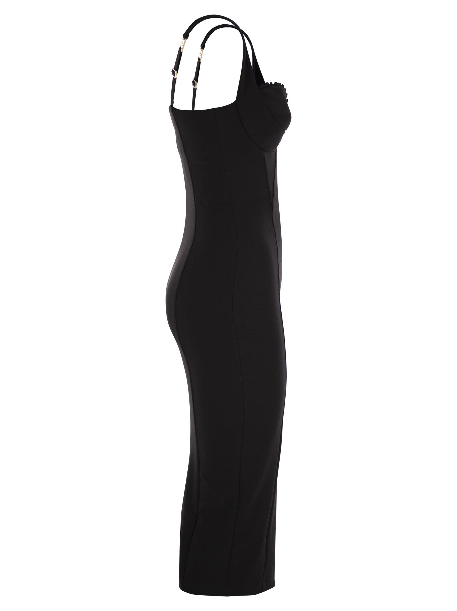 Elisabetta Franchi Double Stretch Crepe Dress With Embroidered Scalloping