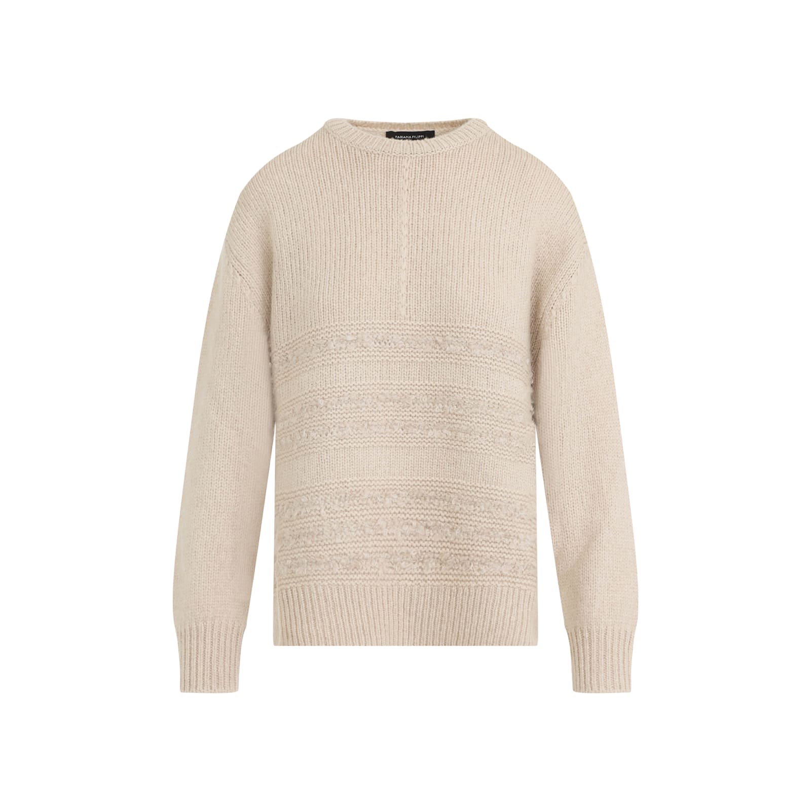 Fabiana Filippi Textured Knit Camel Sweater With Ribbed Edges In White