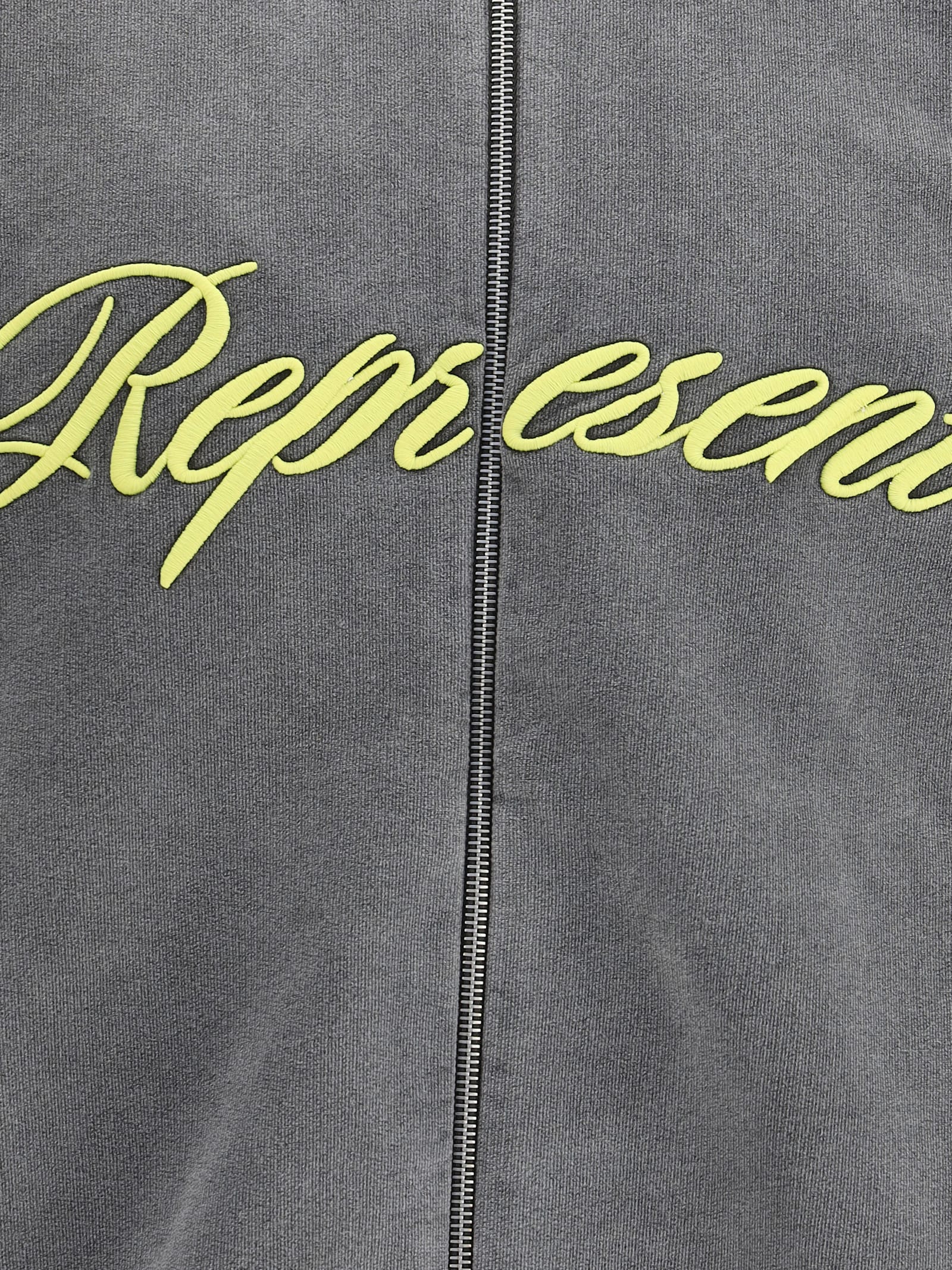 Represent Mens Script Logo Zip-up Cotton Hoody Vintage Grey In Gray