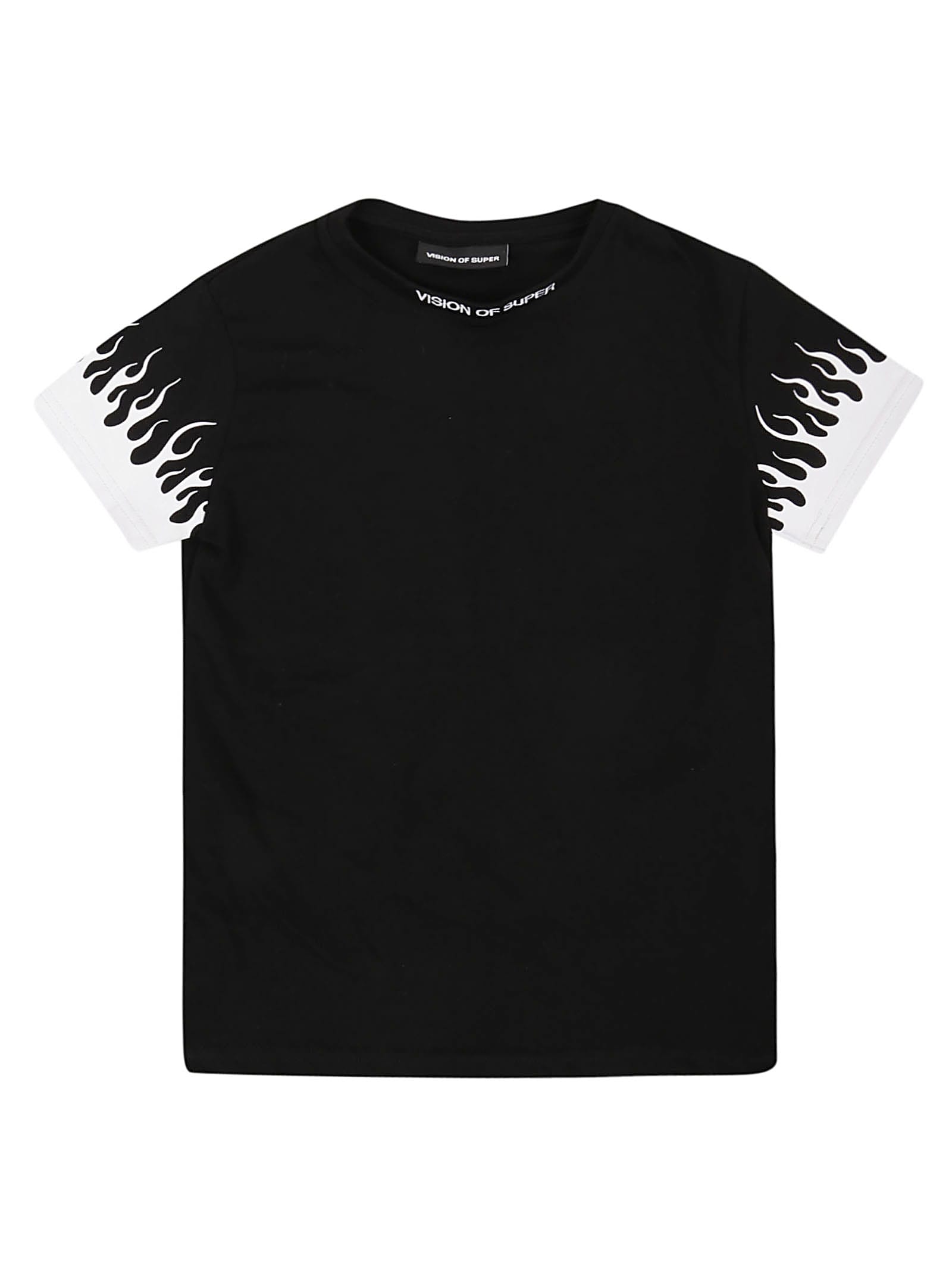 Vision of Super Cotton Black Kids Tshirt With White Flame